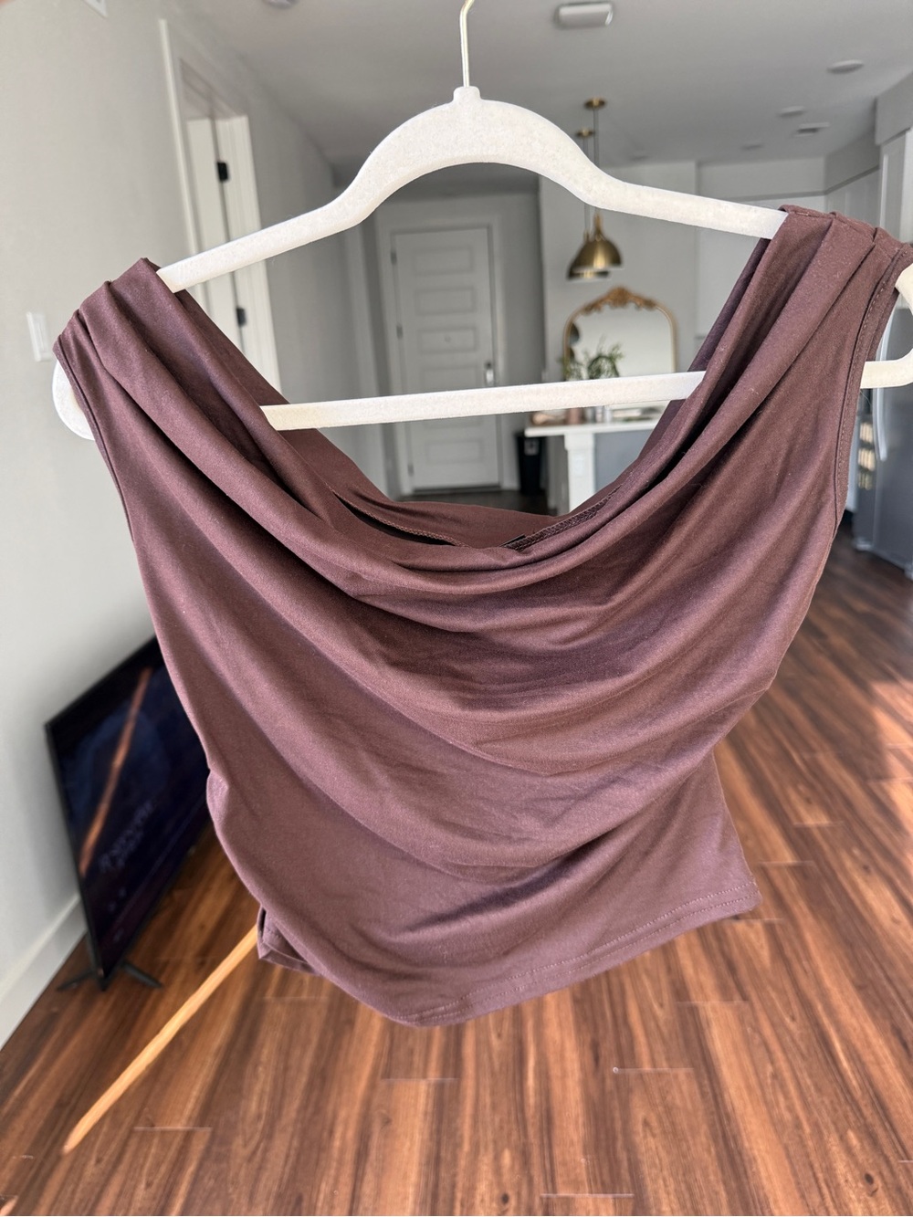 Women's Draped Neck Top - Brown